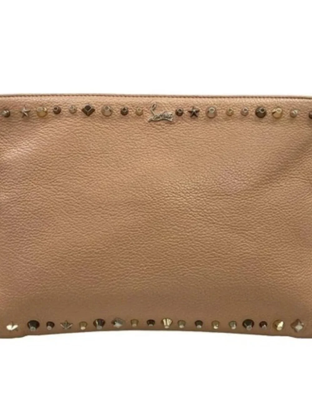 CHRISTIAN LOUBOUTIN Loubi Clutch Pink Beige Leather Clutch Bag